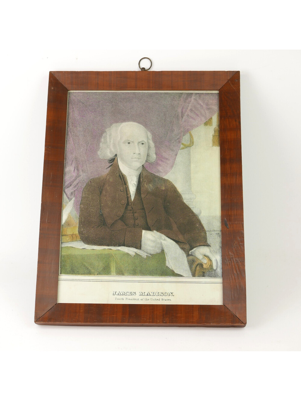 Antique Hand Colored Lithograph Print President James Madison Portrait Framed